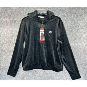 Fila Women's Black Velour Quarter Zip Hoodie Sweatshirt Size Medium NWT